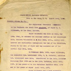The Death of Major Erasmus Corwin Gilbreath, 11th Infantry HQ General Orders 81