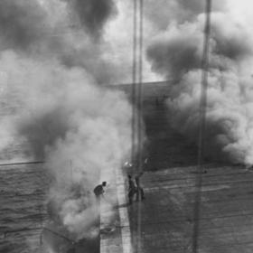 USS Suwannee After Being Hit by Kamikaze Attack