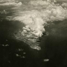Aerial Image of Iwo Jima Under Fire