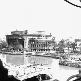 Destroyed Post Office Building Framed with Debris