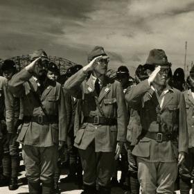 Japanese Naval Officers Salute during Surrender Ceremonies