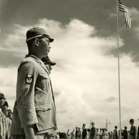 Japanese Sailors Watch as American Flag is Raised