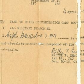 Pass to Enter Buchenwald Concentration Camp