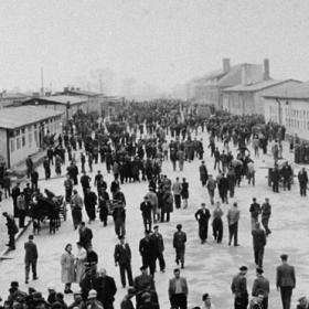 Survivors Walk Along the Main Street of the Mauthausen Concentration Camp