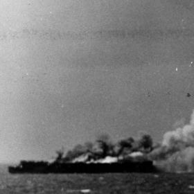 USS Princeton After Being Hit with Japanese Bomb